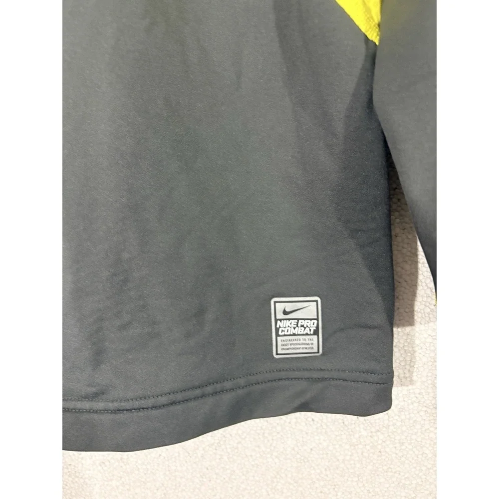 NIKE PRO Combat Hyperwarm Dri-Fit Base Layer Shirt Sz XL Gray Yellow Fitted - Picture 2 of 12